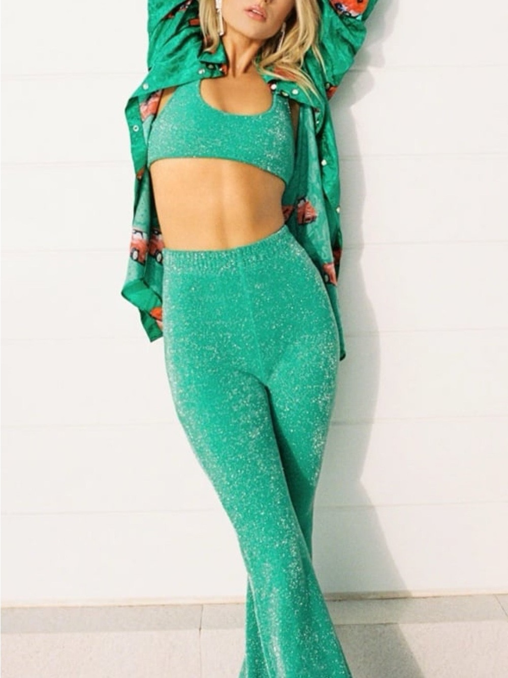 Sparkly Metallic Green Lounge Pants - Picture 2 of 5